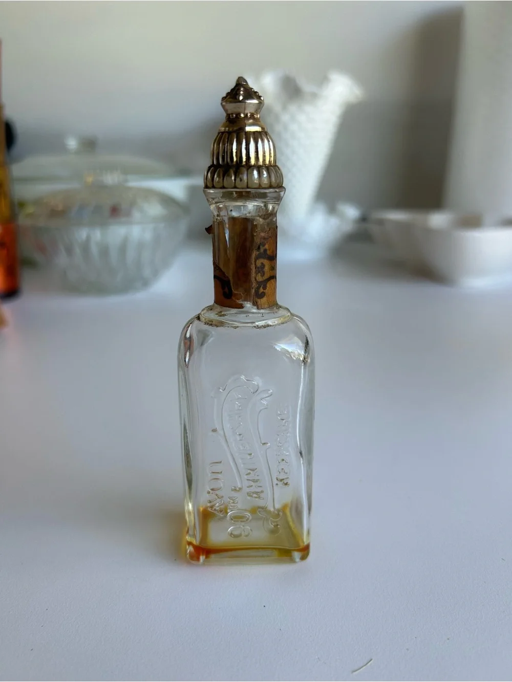 Vintage Avon etc Decorative Glass Bottles and Vanity Jar - Olive Green Accent